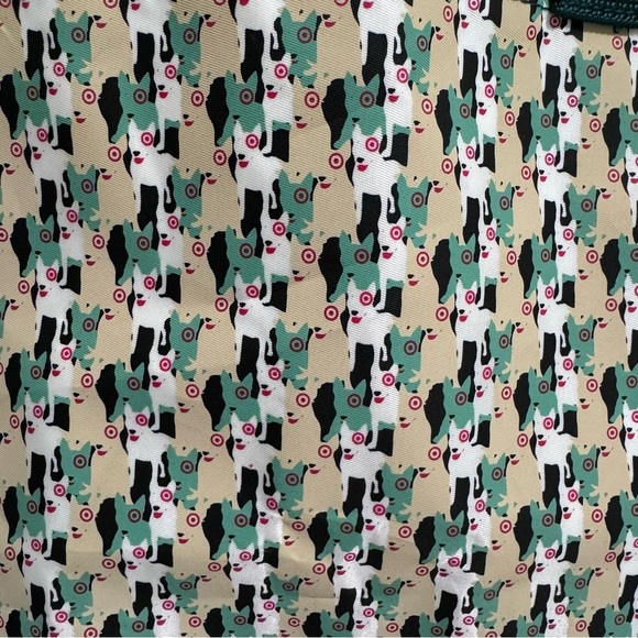 Target Bullseye Dog Print Nylon Durable Large Tote Bag Green Tan Red - Picture 2 of 12
